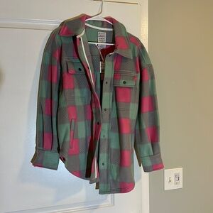 NWT Fornia Pink & Blue Plaid Shacket
